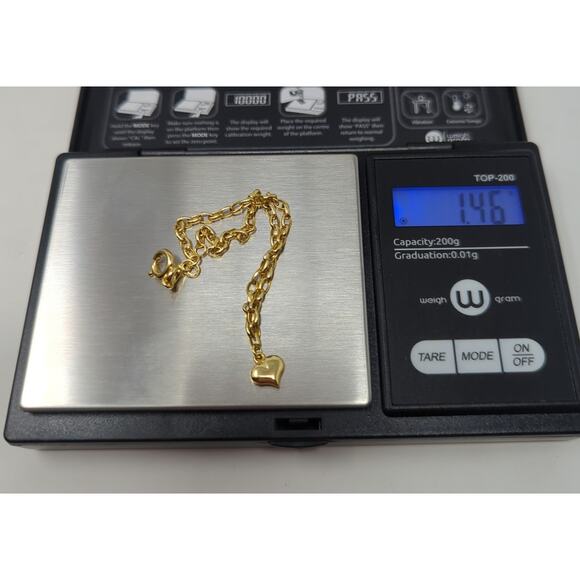 Milor Italy 14K Yellow Gold Heart Charm Bracelet 7.5” 1.46g Delicate Chain - Picture 7 of 7